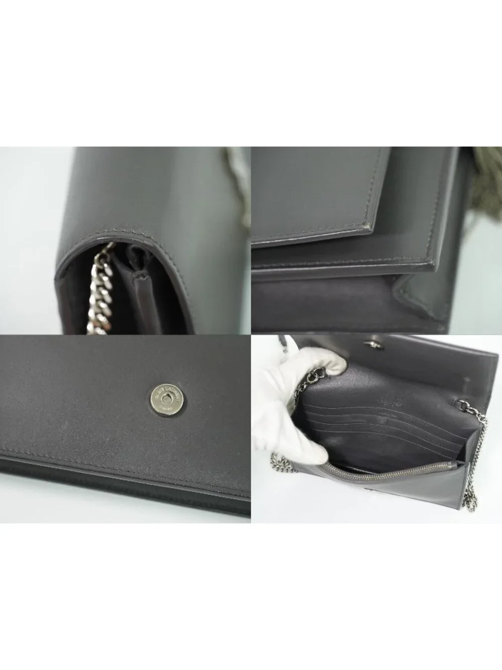 Saint Laurent YSL Kate Tassel Chain Shoulder Bag Pochette Leather Gray
